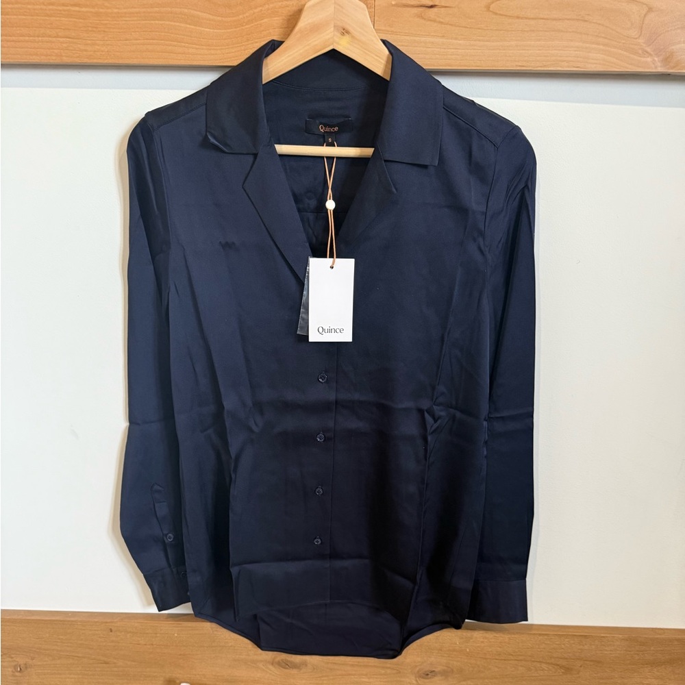 Quince Washable Stretch Silk Notch Collar Blouse